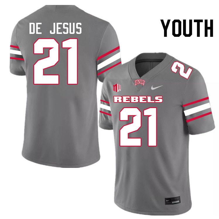 Youth #21 Jacob De Jesus UNLV Rebels College Football Jerseys Stitched-Grey